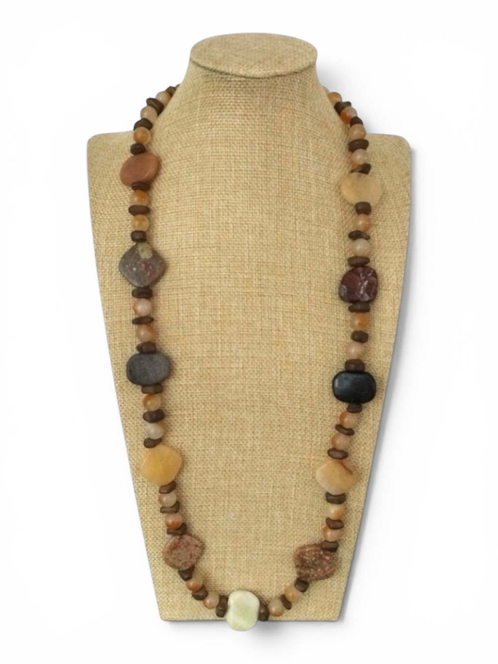 Artisan Mixed‑Stone Necklace with Fire Quartz & Serpentine – 31”